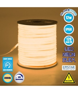 GLOBOSTAR® NEOTUBE 70592 Ταινία Neon Flex LED 12W-m 840lm-m 360° DC 220-240V Αδιάβροχο IP65 120 x SMD2835 Chip-m Θερμό Λευκό 2700K Dimmable - Sanan SMD Chip - Μ100 x Π1.3 x Υ1.3cm - 3 Χρόνια Εγγύηση